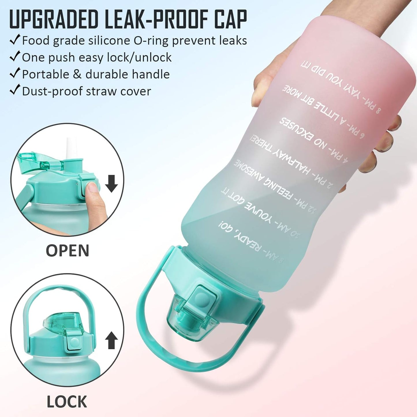 64 Oz/Half Gallon Motivational Water Bottle with Time Marker & Straw - BPA Free Leakproof Tritan Frosted Plastic Big 2L Water Bottle for Women Men Large Water Jug for Gym Outdoor Sport