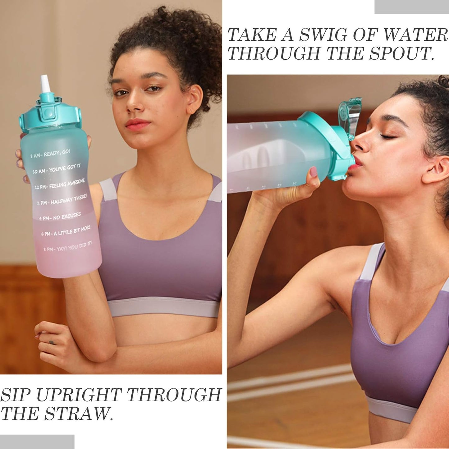 64 Oz/Half Gallon Motivational Water Bottle with Time Marker & Straw - BPA Free Leakproof Tritan Frosted Plastic Big 2L Water Bottle for Women Men Large Water Jug for Gym Outdoor Sport