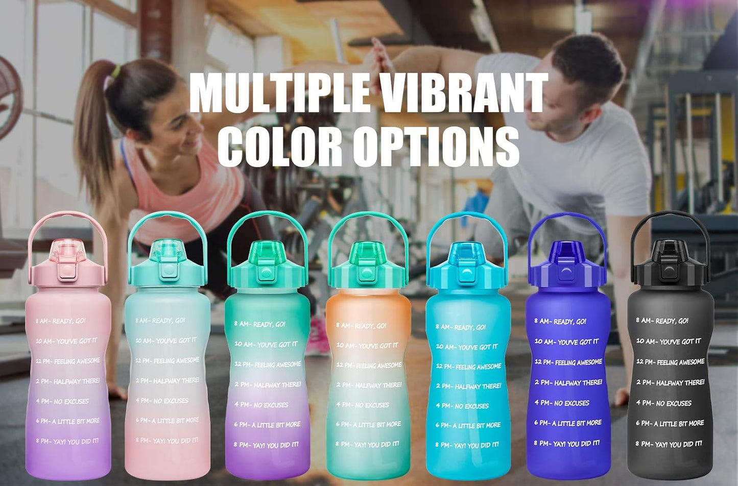 64 Oz/Half Gallon Motivational Water Bottle with Time Marker & Straw - BPA Free Leakproof Tritan Frosted Plastic Big 2L Water Bottle for Women Men Large Water Jug for Gym Outdoor Sport