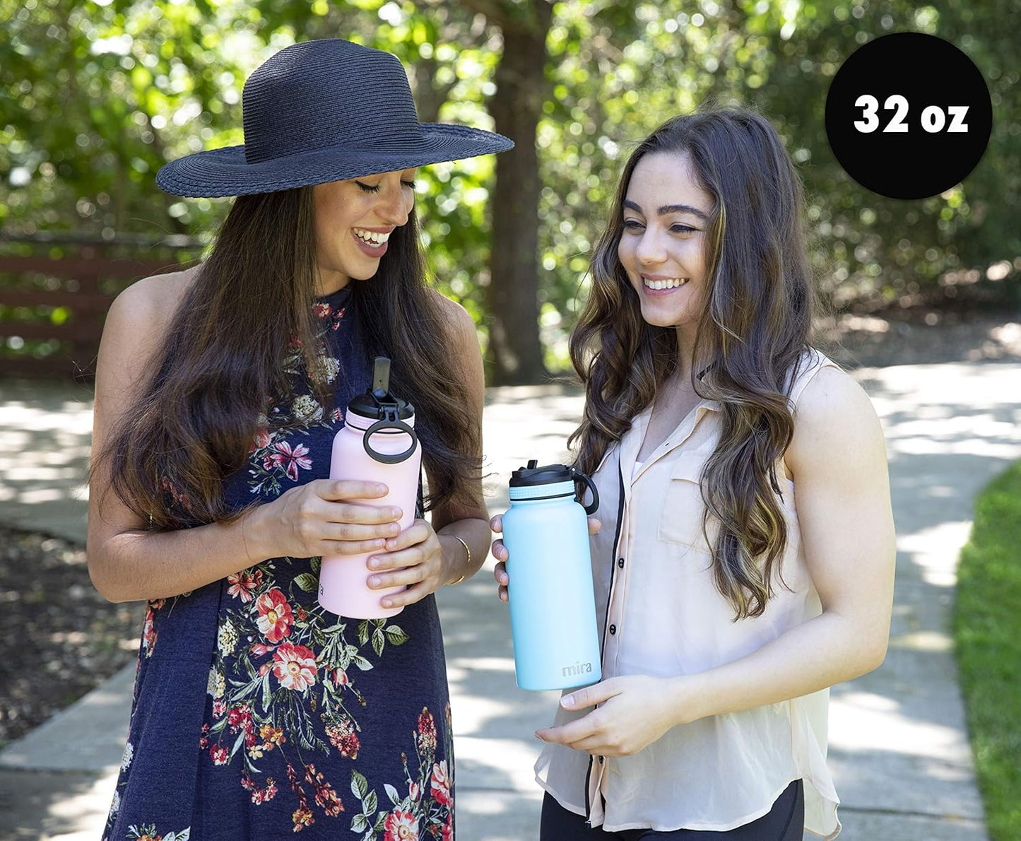 32 Oz Insulated Water Bottle - Stainless Steel Sports Flask with 2 Lids (Straw & Handle) - Cold Drink Thermos - Black