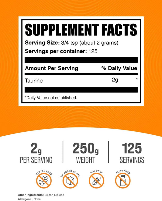 .Com Taurine Powder - Taurine Supplement, Amino Acid Supplement for Energy - Unflavored & Gluten Free, 2G per Serving, 250G (8.8 Oz) (Pack of 1)