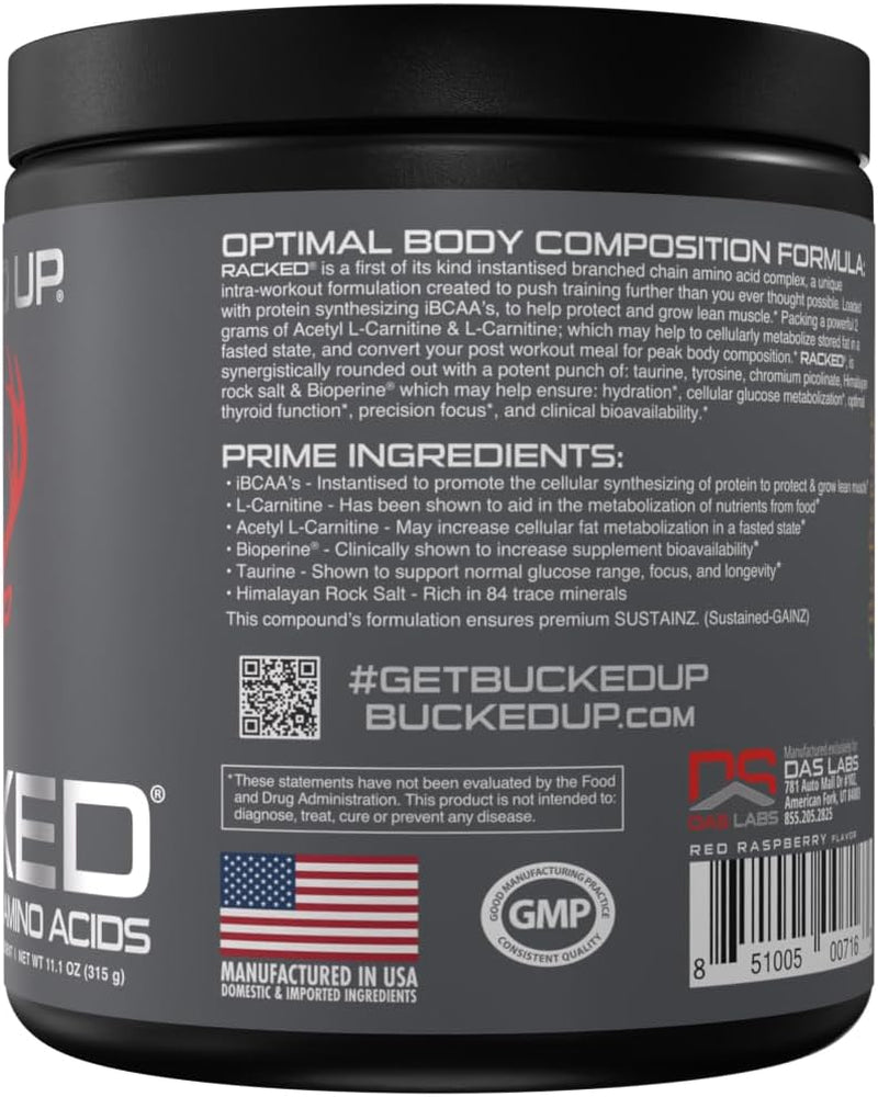 - BCAA RACKED™ Branch Chained Amino Acids | L-Carnitine, Acetyl L-Carnitine, GBB | Post Workout Recovery, Protein Synthesis, Lean Muscle Bcaas That You Can Feel! 30 Servings (Blood Raz)