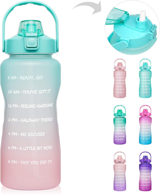 64 Oz/Half Gallon Motivational Water Bottle with Time Marker & Straw - BPA Free Leakproof Tritan Frosted Plastic Big 2L Water Bottle for Women Men Large Water Jug for Gym Outdoor Sport